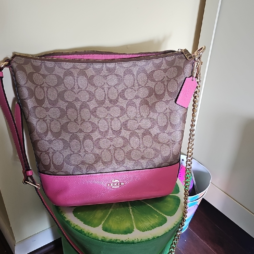 Coach Signature Brown and Pink Crossbody Bag